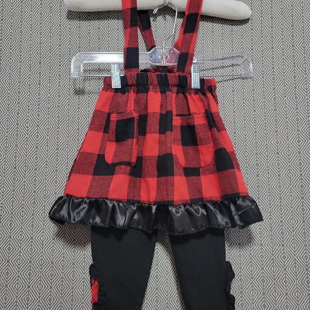 2 Piece SET Red And Black Checkerboard Lumberjack Overalls Skirt & Leggings SET - Picture 1 of 13